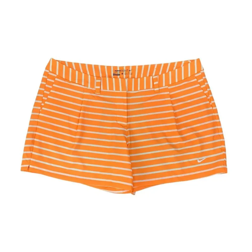 Nike Shorts Womens 14 Orange White Golf Dri Fit Striped Pleated Shorty Pockets‎